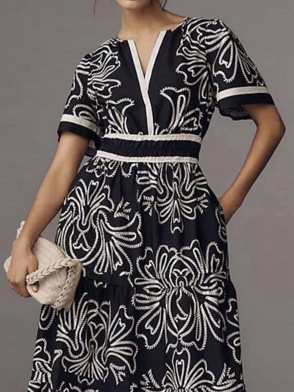 Somerset Maxi Dress by Anthropologie black-and-white rope print with pockets M